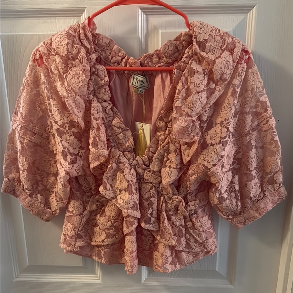 Mille Pink Lace Ruffle Top